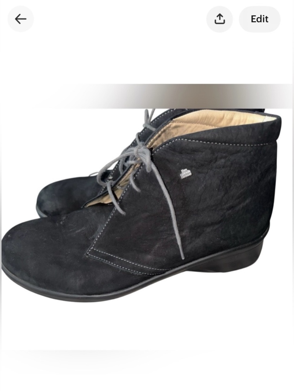 Finn Comfort Black Nubuck Leather Lace-up Ankle Bootie, Mostar 6.5